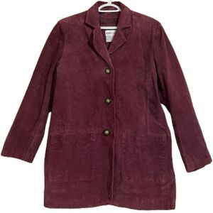 Michael Mims Kathy Cole 100% Genuine Leather Mid Length Burgundy Coat Sz-M/L